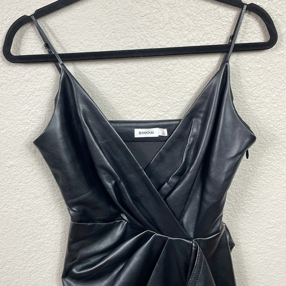 New Jonathan Simkhai Carlee Fringe Detail Faux Leather Dress Vegan Black Sz 4 - Picture 7 of 15